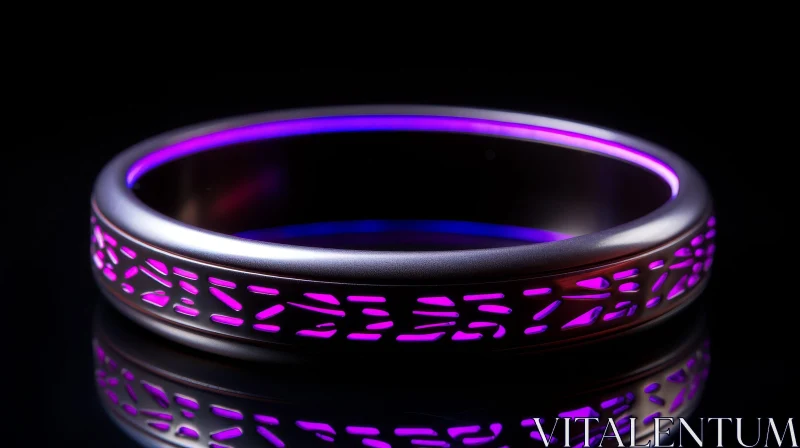 Shiny Silver Ring with Glowing Purple Light - Abstract 3D Rendering AI Image