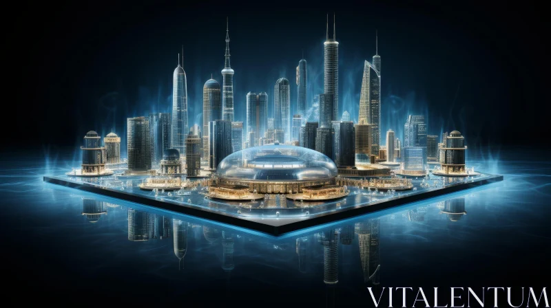 Futuristic Cityscape on Waterfront AI Image