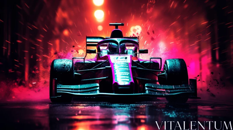 Speeding Formula 1 Race Car in City Lights AI Image