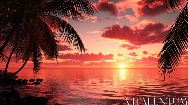 Tranquil Tropical Beach Sunset Photo AI Image
