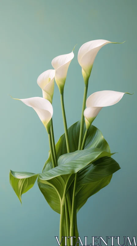 White Calla Lilies on Blue - A Study in Minimalist Symmetry AI Image
