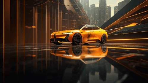 Futuristic Orange Car with Dynamic Brushstrokes | Vray Tracing