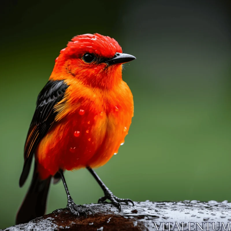 Orange and Black Bird with Water Droplets: A Study in Precisionism AI Image