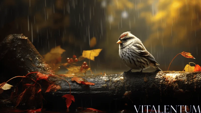 Autumnal Rain: A Bird's Refuge AI Image