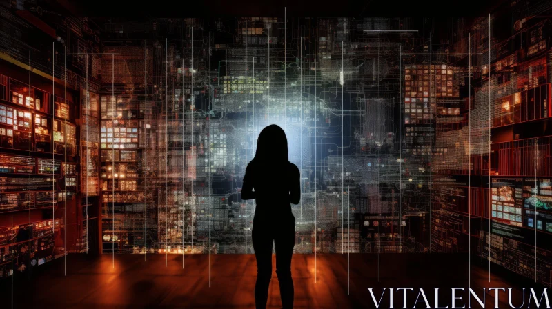 Enigmatic Screen: Dark Room Woman Long Dress AI Image