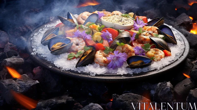 Exquisite Seafood Dish Photography on Stone Plate AI Image