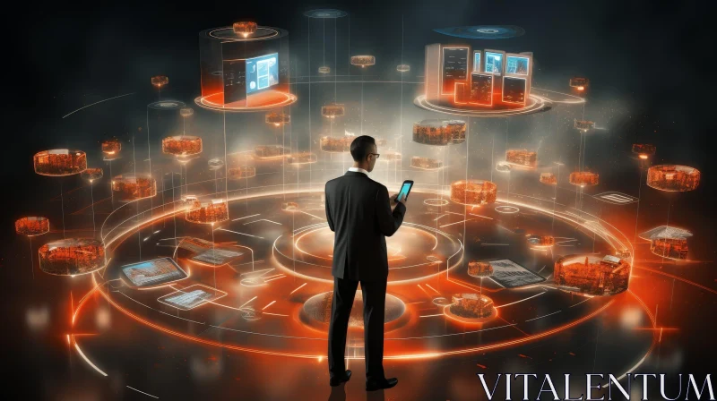 Futuristic Businessman in Control Room with Data AI Image
