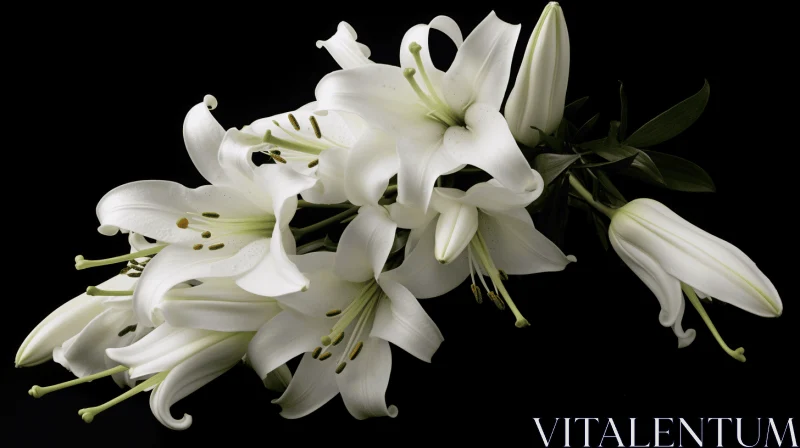 White Lilies on Black Background - A Symbolic Floral Arrangement AI Image