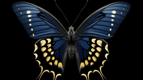 Blue and Yellow Spotted Butterfly on Black Background