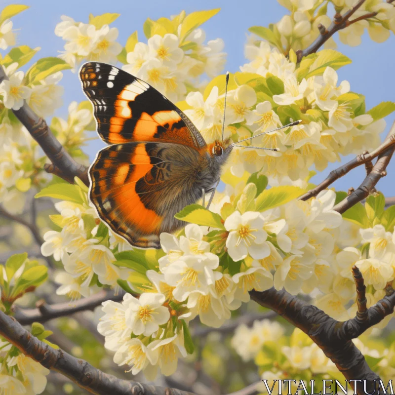 Butterfly on Flowering Branch: A Celebration of Nature's Beauty AI Image