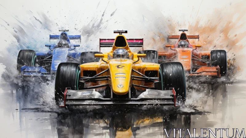 Exciting Formula 1 Racing on Wet Track AI Image