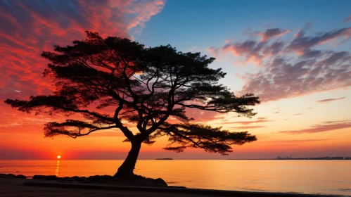 Majestic Tree Silhouette at Sunset