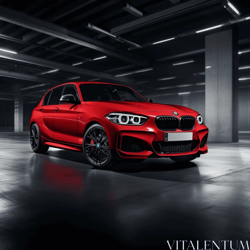 Red BMW M140d GT with Realistic Chiaroscuro Lighting AI Image