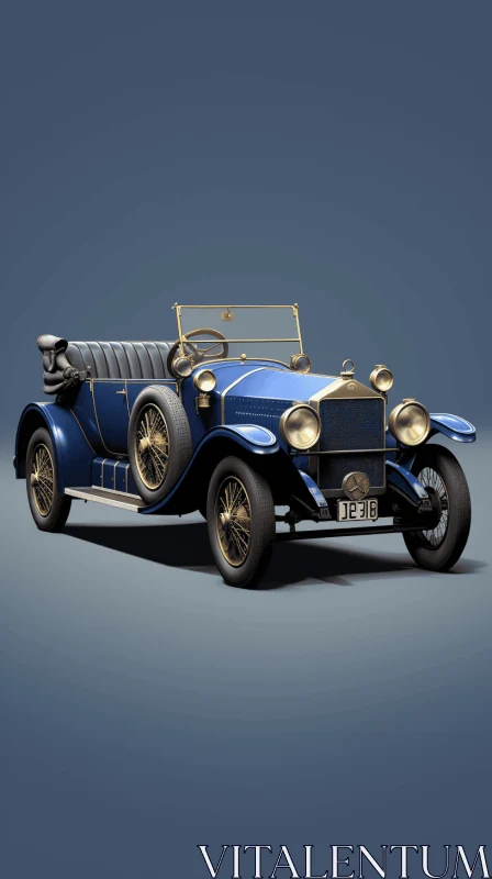 Vintage Blue Car on Blue Background - Realistic Rendering AI Image
