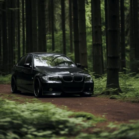 Black BMW Car in Forest: Epic Portraiture with Gothic Atmosphere