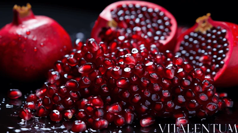 Stunning Red Pomegranate Gems on Black Background | Macro Photography AI Image