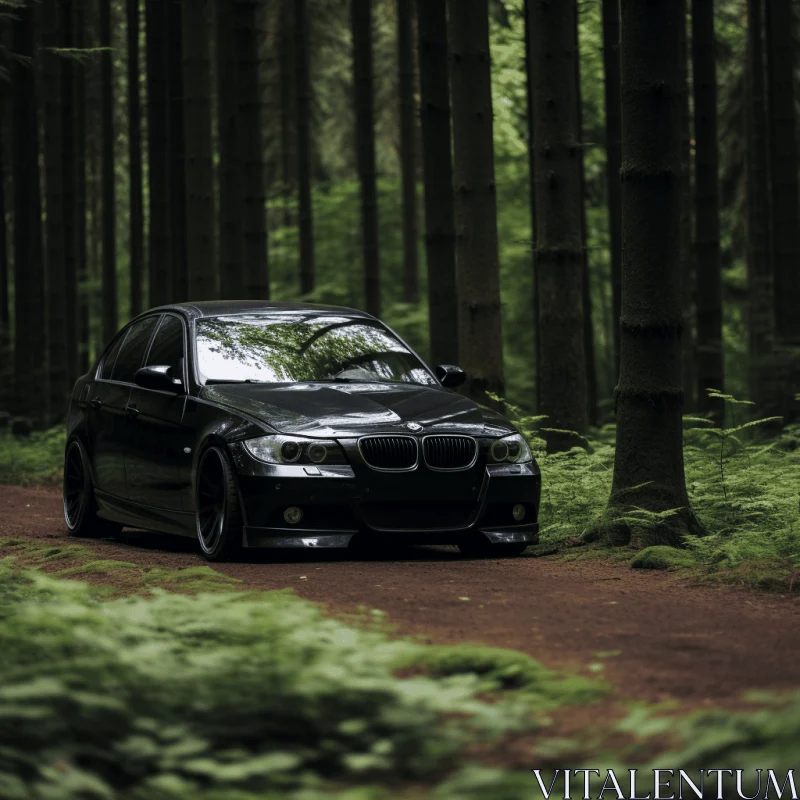 Black BMW Car in Forest: Epic Portraiture with Gothic Atmosphere AI Image