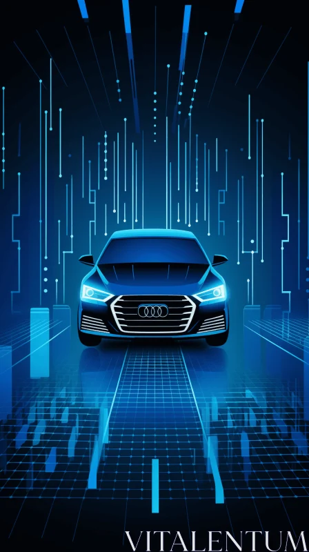 Futuristic Sedan Illustration with Urban Energy and Luminous Digital Icons AI Image
