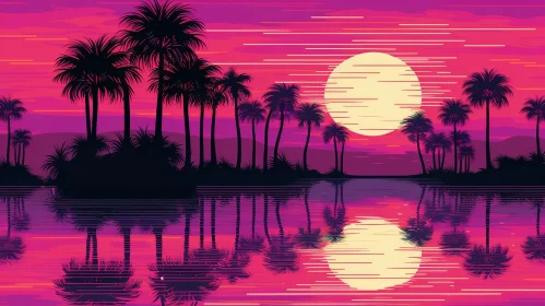 Tranquil Sunset Over Tropical Beach - Nostalgic 1980s Vibes