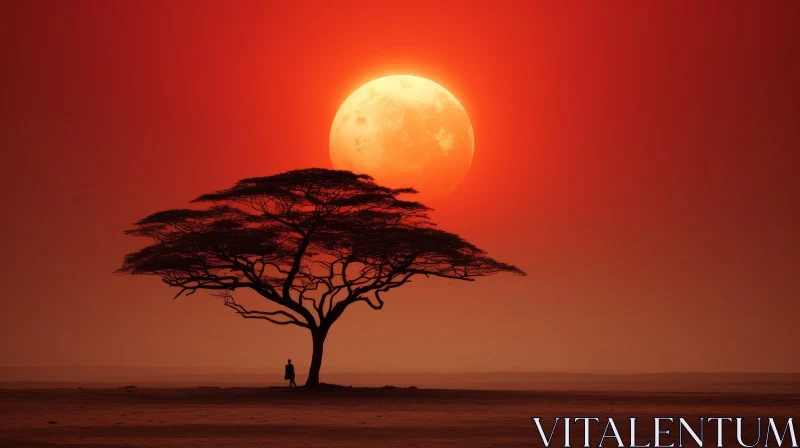 Desert Tree Silhouette at Sunset AI Image
