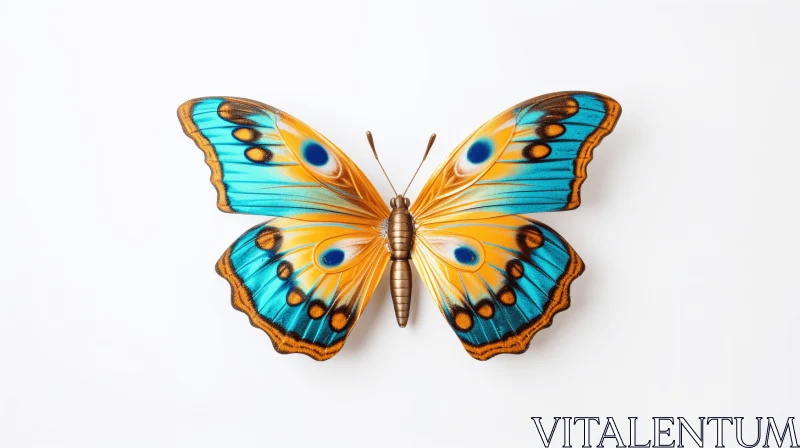 Golden Blue Metal Butterfly: A Blend of Realism and Artistic Installation AI Image