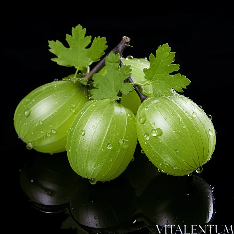 Close Up of Green Grapes on Black Background with Water Drops AI Image
