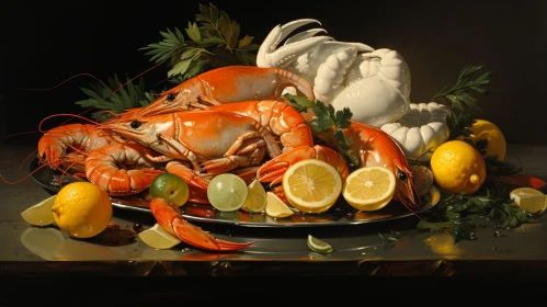 Delicious Seafood Plate Still Life Painting