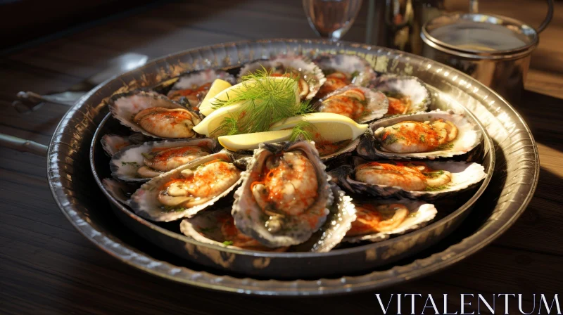 Exquisite Plate of Cooked Oysters on Silver Platter AI Image