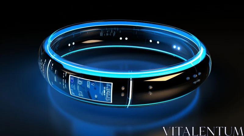 AI ART Futuristic Black Ring with Blue Glow - 3D Design