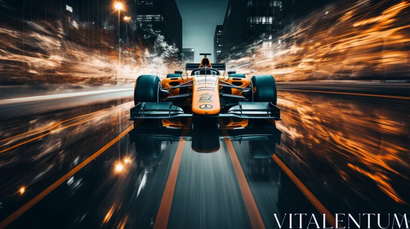 Night City Formula 1 Car Racing Scene AI Image
