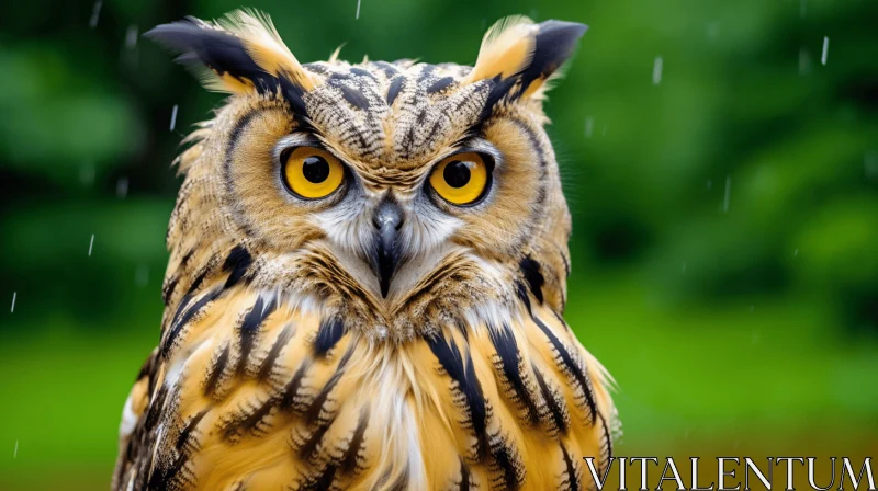 Owl in Rain: A Study of Bright Colors and Detailed Features AI Image
