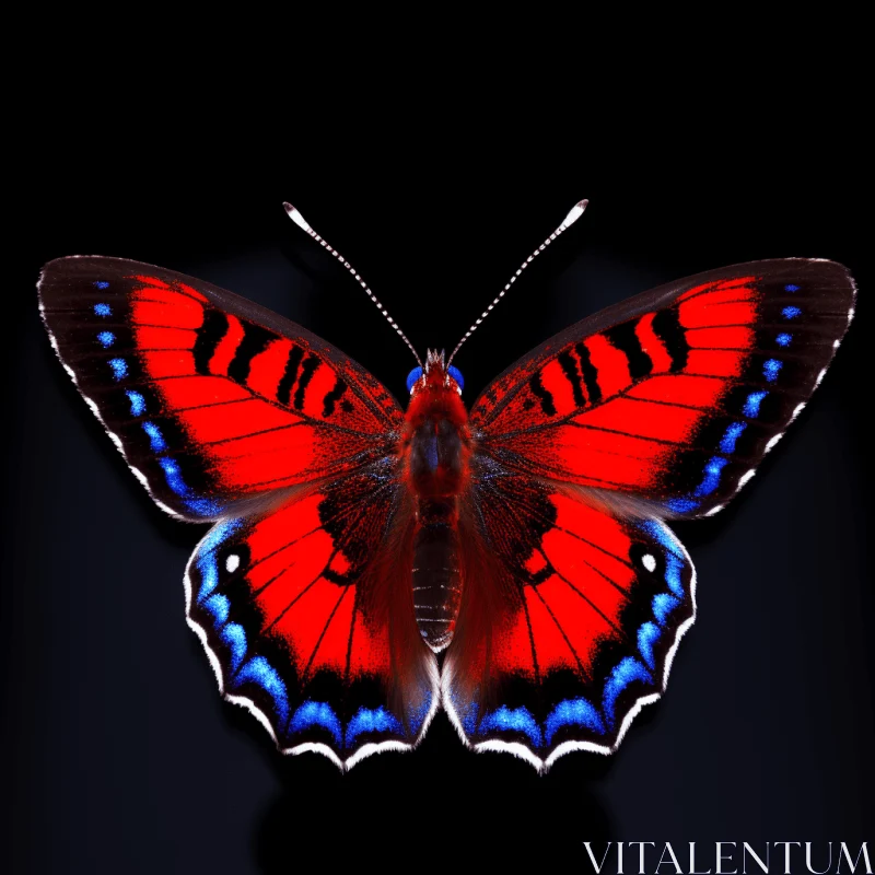 Photorealistic Red and Blue Butterfly on a Dark Background AI Image