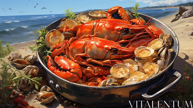 AI ART Delicious Lobster and Clams by the Ocean