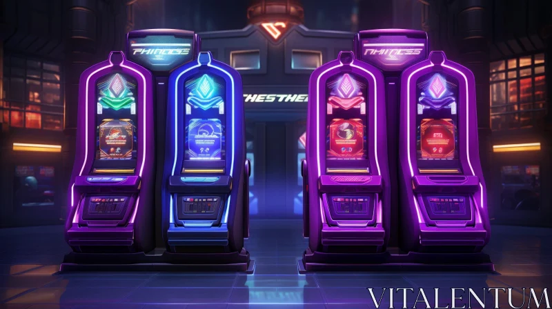 AI ART Futuristic Casino Slot Machines - Bright Lights and Screens