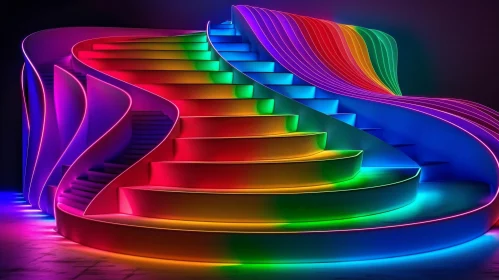 Rainbow Lights White Marble Staircase