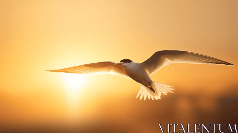 Bird in Flight at Sunset - A Timeless Graceful Display AI Image