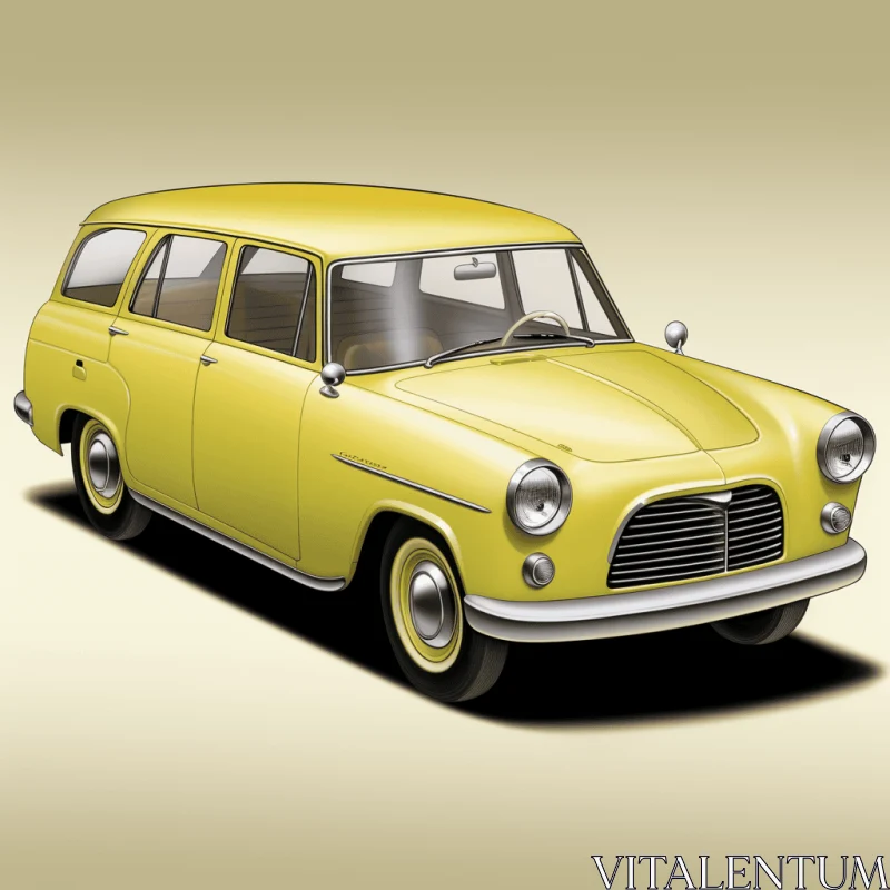 Hyper-Detailed Yellow Vintage Car Illustration | Classic Japanese Simplicity AI Image