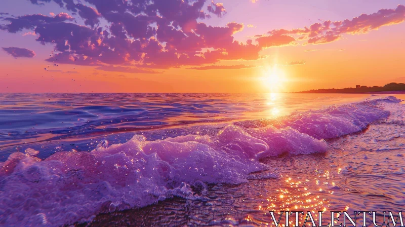 Tranquil Beach Sunset Scene - Nature Photography AI Image