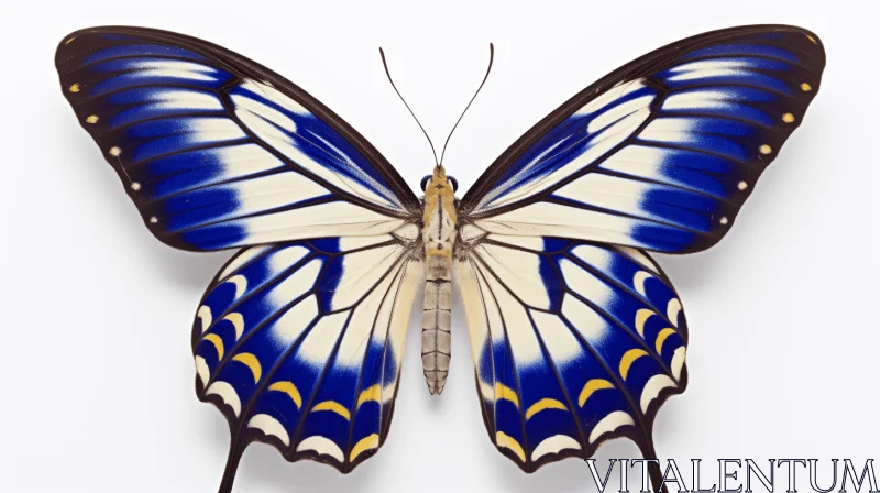AI ART Blue and Yellow Butterfly on White Wall - An Art of Orderly Symmetry