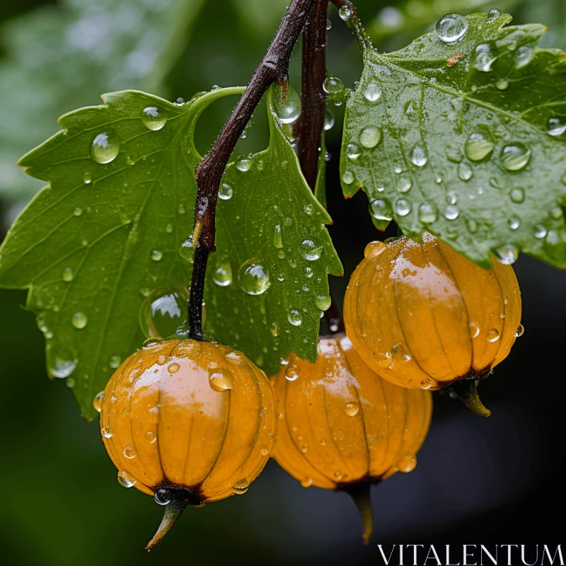 Captivating Orange Fruit with Rain Drops | Nature-inspired Camouflage AI Image