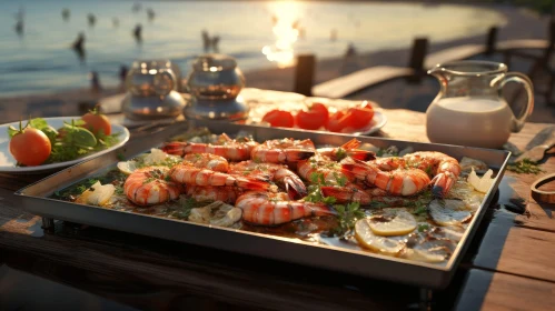 Delicious Grilled Shrimp on Beach Table