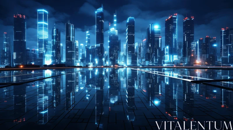 Futuristic City Night View with Lit Skyscrapers AI Image