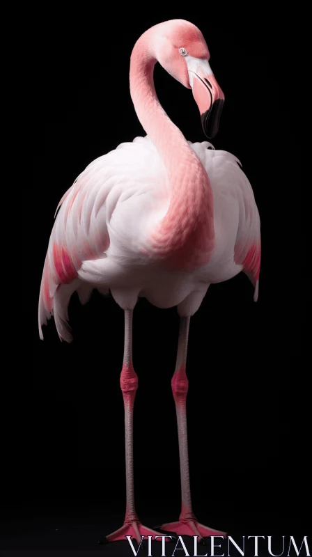 Pink Flamingo Elegantly Standing Against Black Background | Close-up Bird Photography AI Image
