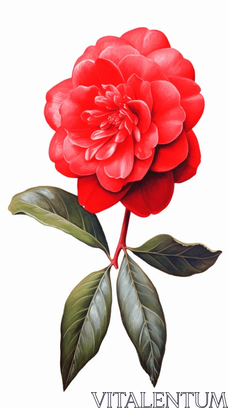 AI ART Red Camellia Flower and Leaf Vector Illustration