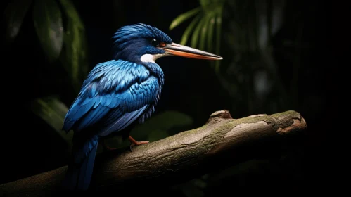 Exotic Blue Kingfisher on Branch: A Vision in Marine Art