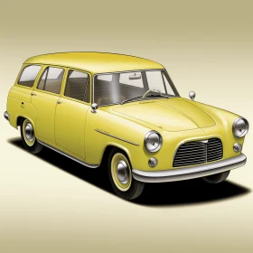Hyper-Detailed Yellow Vintage Car Illustration | Classic Japanese Simplicity