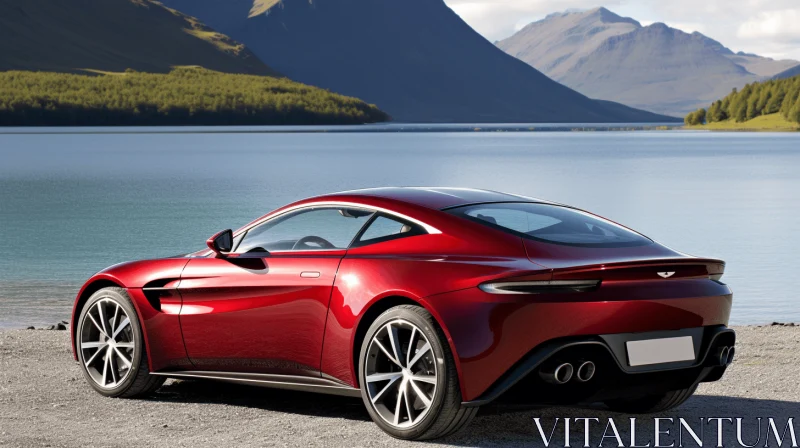 Red Aston Martin Vantage: A Captivating Scene by the Lake AI Image
