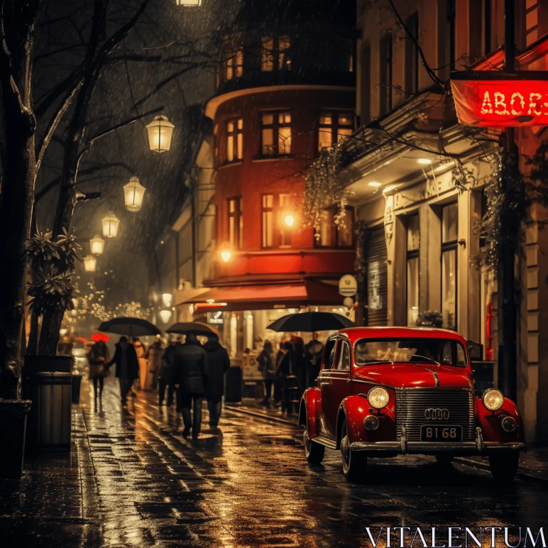 Captivating Red Car in Atmospheric City Scene AI Image