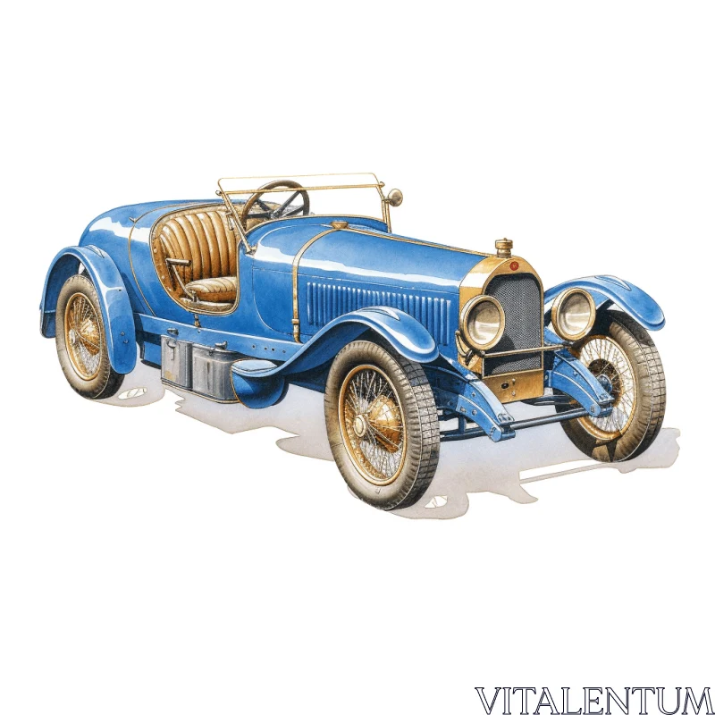 AI ART Charming Vintage Sports Car with Gold Rims - 19th Century German Realism
