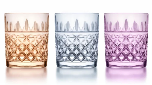 Colorful Diamond Pattern Glassware on White Table